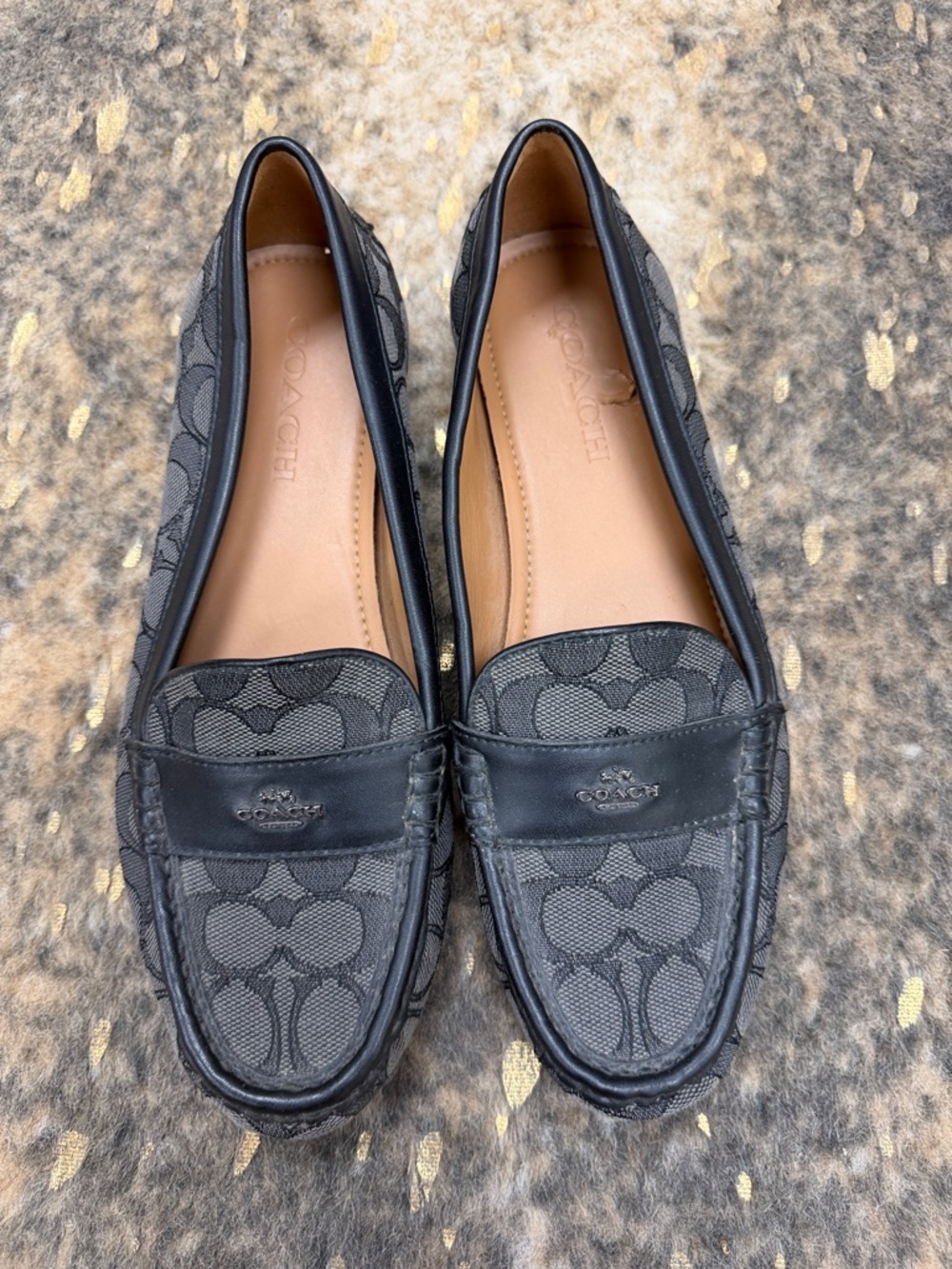 Coach Black Signature Canvas Penny Loafers |8.5